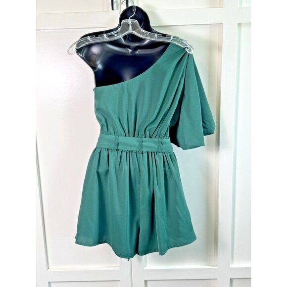 NWT-Entro‎ Romper Womens Small Belted Flowy One Shoulder - Picture 2 of 11